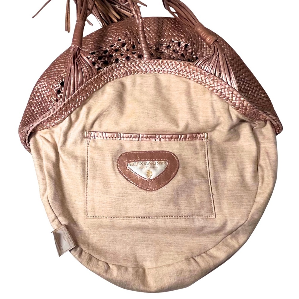 Helen Kaminski Real Leather Metallic Rose Gold Woven Shoulder Bag with Tassels - Picture 9 of 14